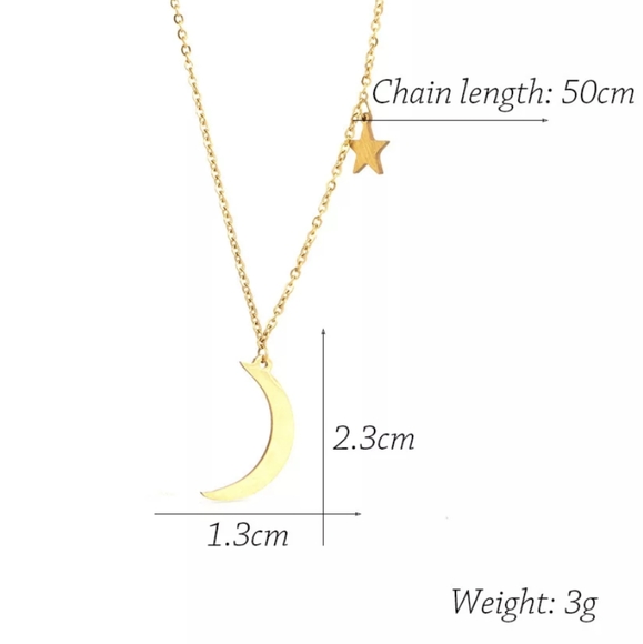 Moon Crescent Star Boho Gold Pendant Necklace - Picture 6 of 9